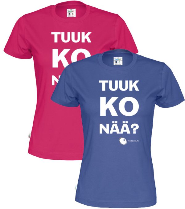 Tuukkonää naisten luomupuuvilla t-paita värilliset